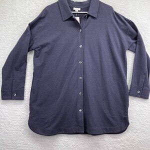 New Pure Jill Womens Duster Jacket Sz‎ Large Prima Cotton Button Front Navy Blue